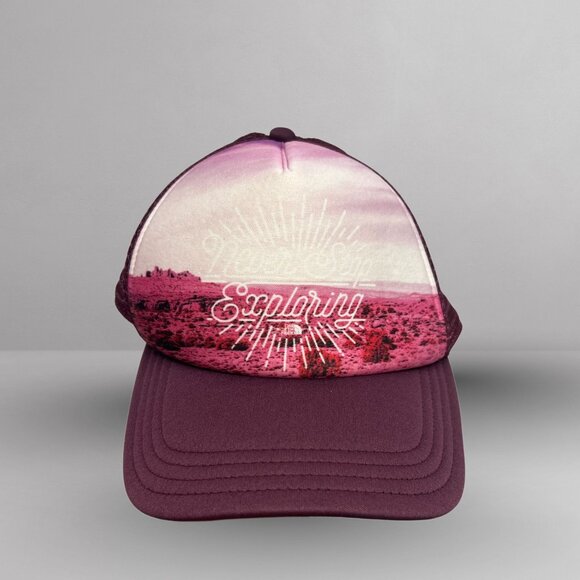 The North Face “Never Stop Exploring” Burgundy Purple Trucker Hat – One Size Sna - Picture 2 of 5